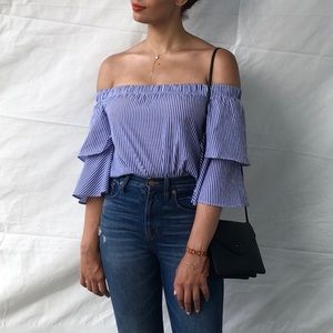 Zara Off the Shoulder Top (Blue and White Stripes)